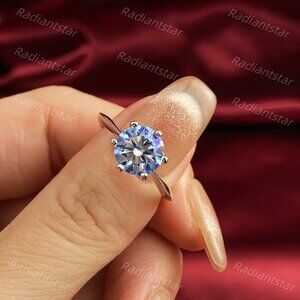 NEW Certified 2 ct. t.w. Royal Blue Moissanite Solitaire 6 Prong Ring